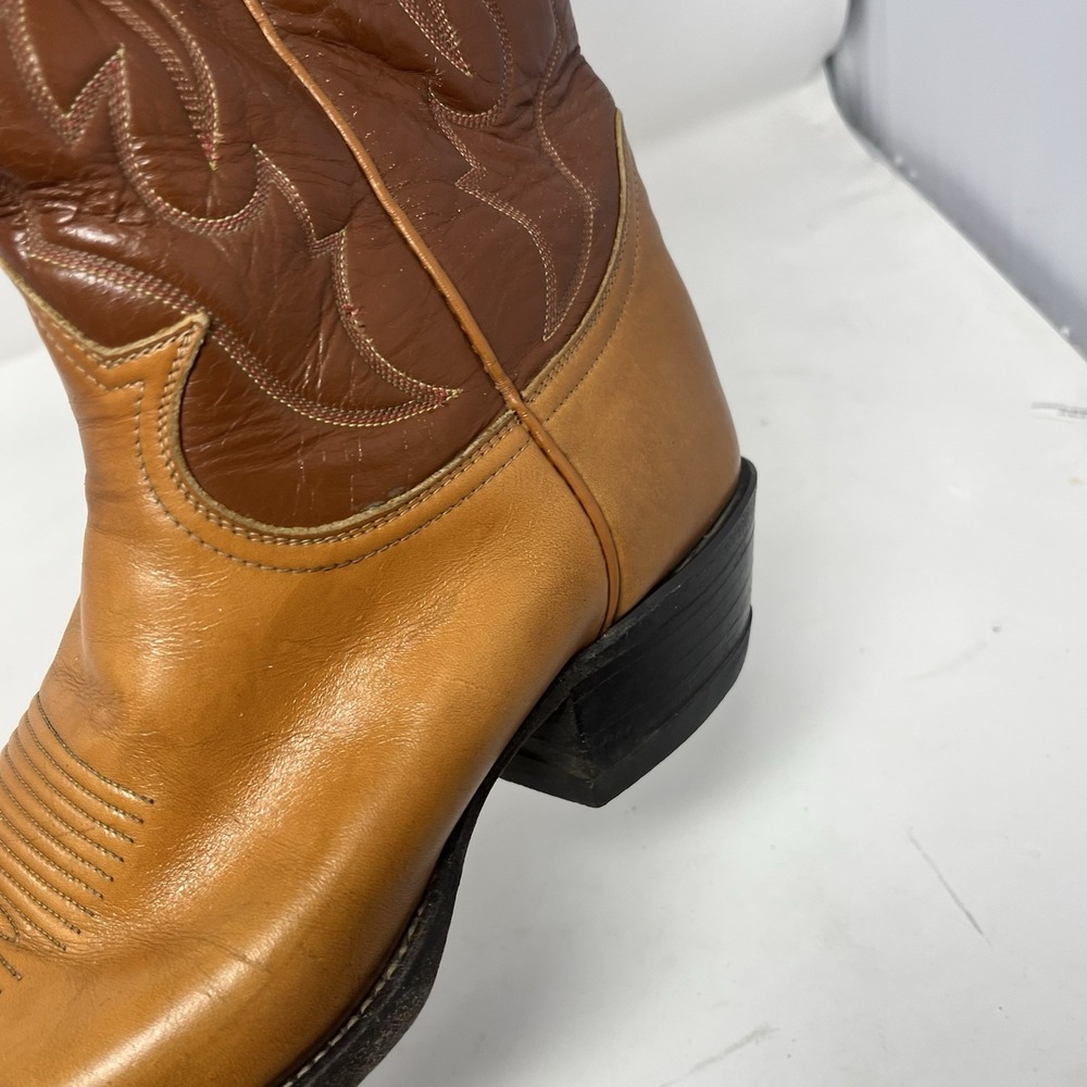 VTG Tony Lama Cowboy Boots Brown Leather Western Mens Size 10.5 D Two Tone 7145 - Picture 7 of 16